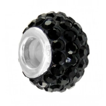 Fekete kristályos charm – 12 mm külső, 5 mm belső átmérő, csillogó felület