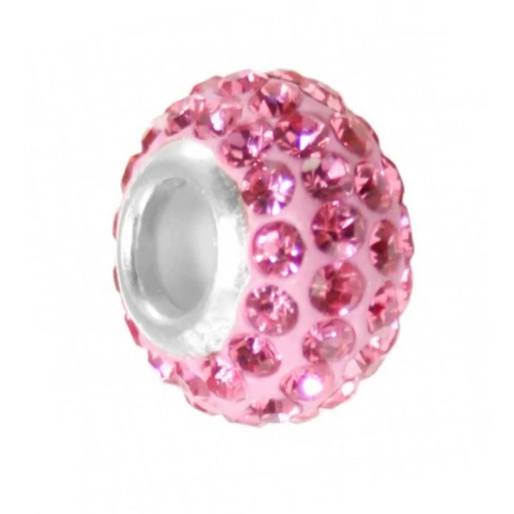 Rózsaszín kristályos charm – 12 mm külső, 5 mm belső átmérő, csillogó felület