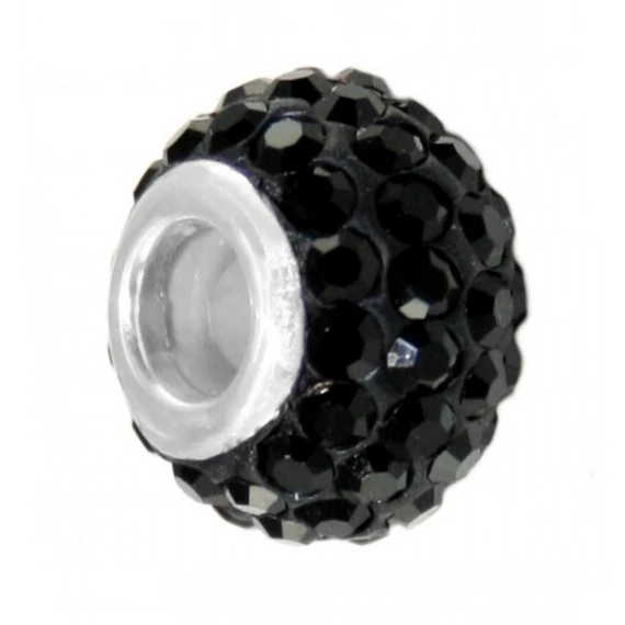 Fekete kristályos charm – 12 mm külső, 5 mm belső átmérő, csillogó felület